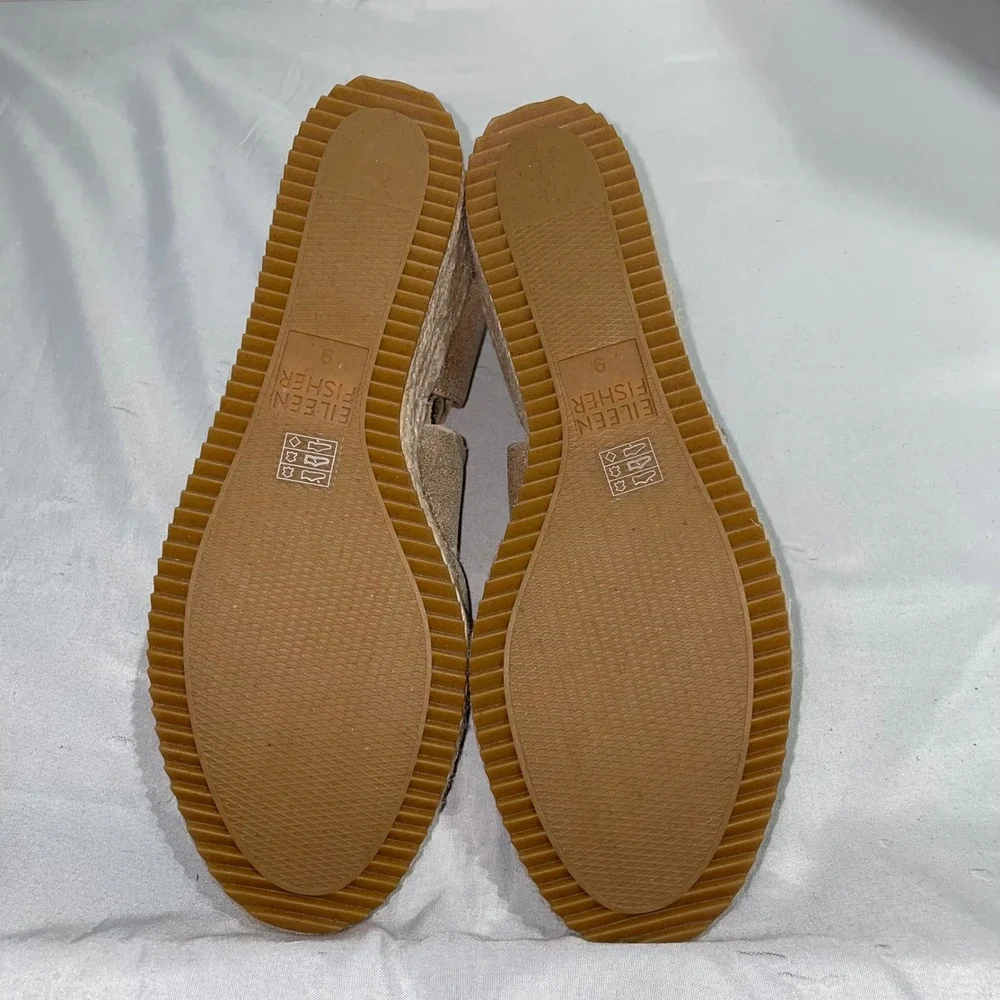 Eileen Fisher‎ Gold Metallic Suede Espadrille Wedge Sandals Womens Strappy Shoes